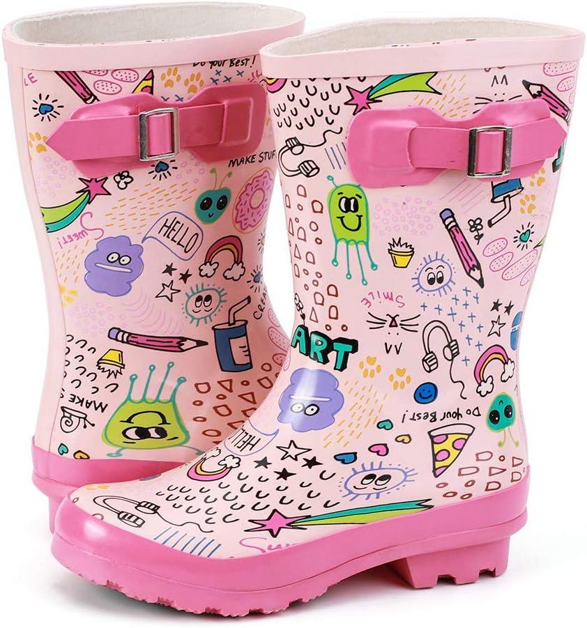 imageALEADER Kids Waterproof Rubber Rain Boots for Girls Boys ampamp Toddlers with Fun Prints ampamp Handles