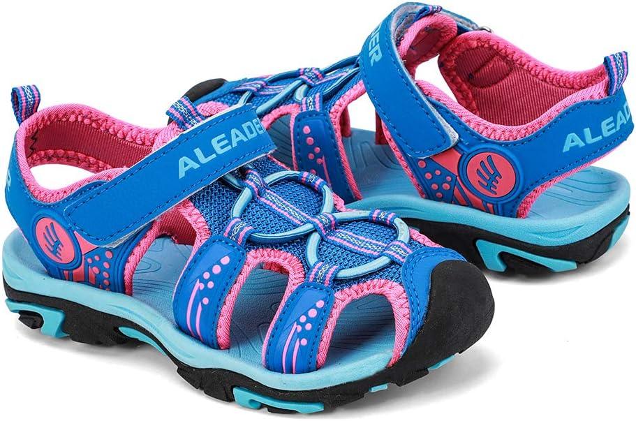 imageALEADER Kids Youth Sport Water Hiking Sandals ToddlerLittle KidBig KidRoyal BlueFushia