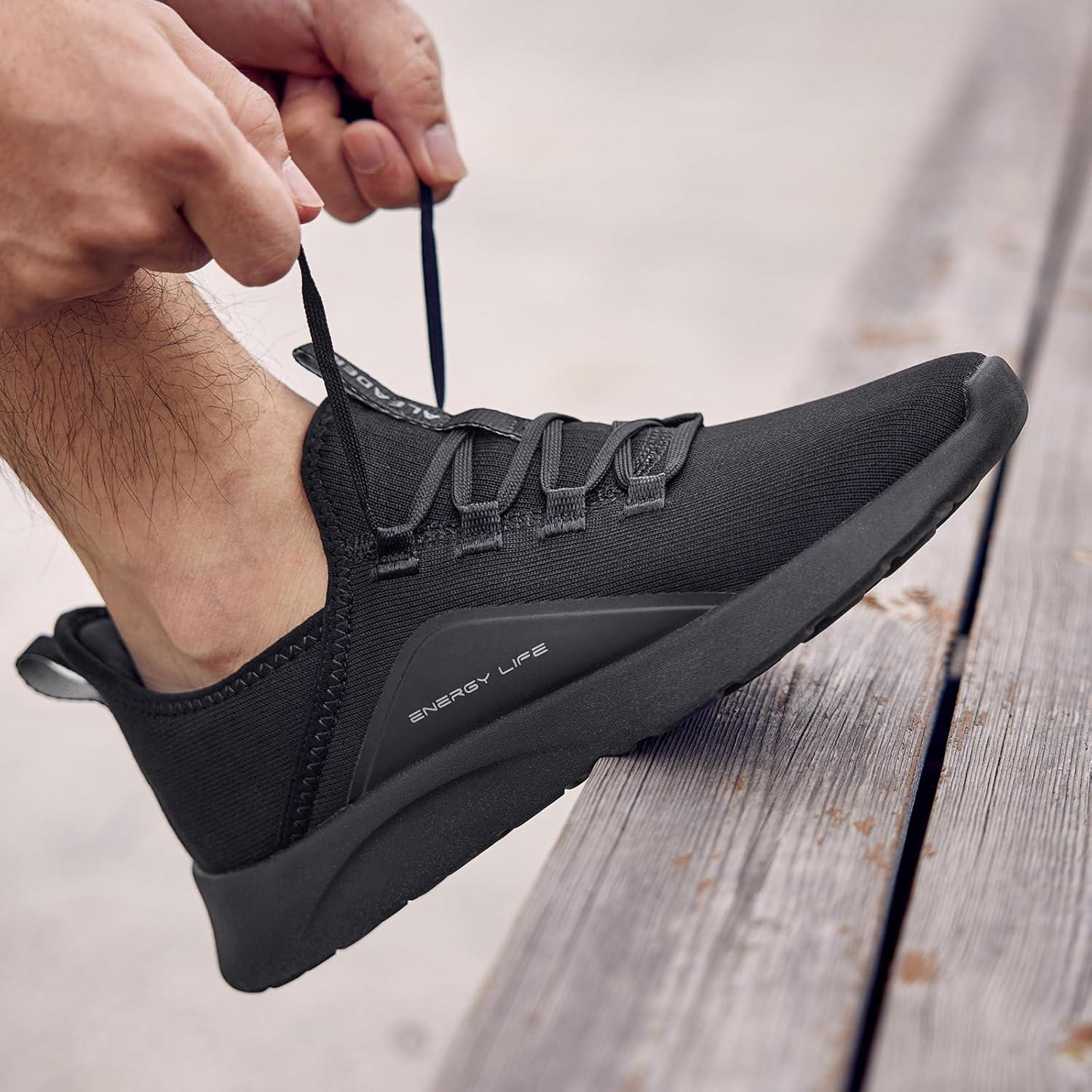 imageALEADER Mens Energycloud Slip On Running Walking Shoes Cushion Lightweight SneakersAll Black