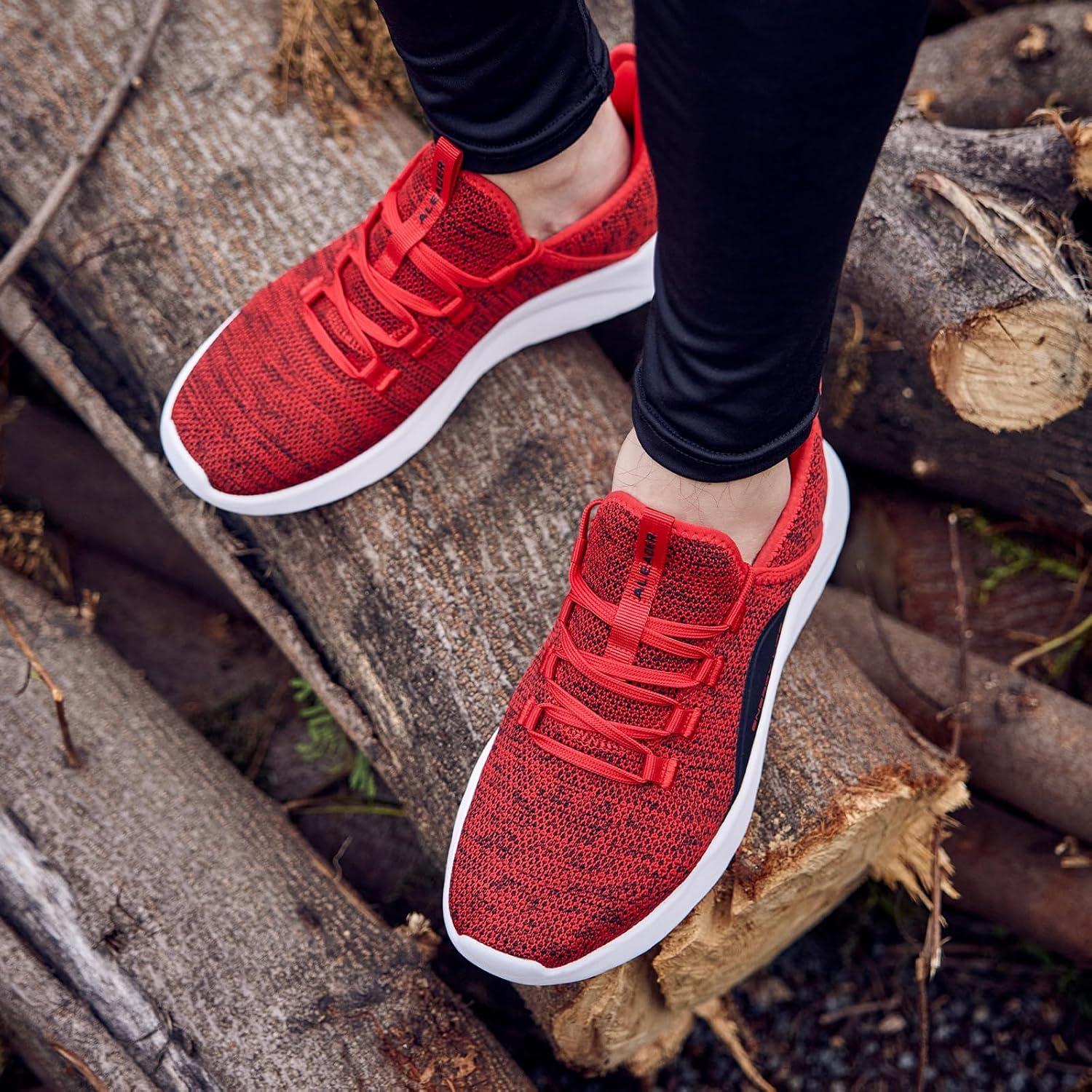 imageALEADER Mens Energycloud Slip On Running Walking Shoes Cushion Lightweight SneakersBlackRed