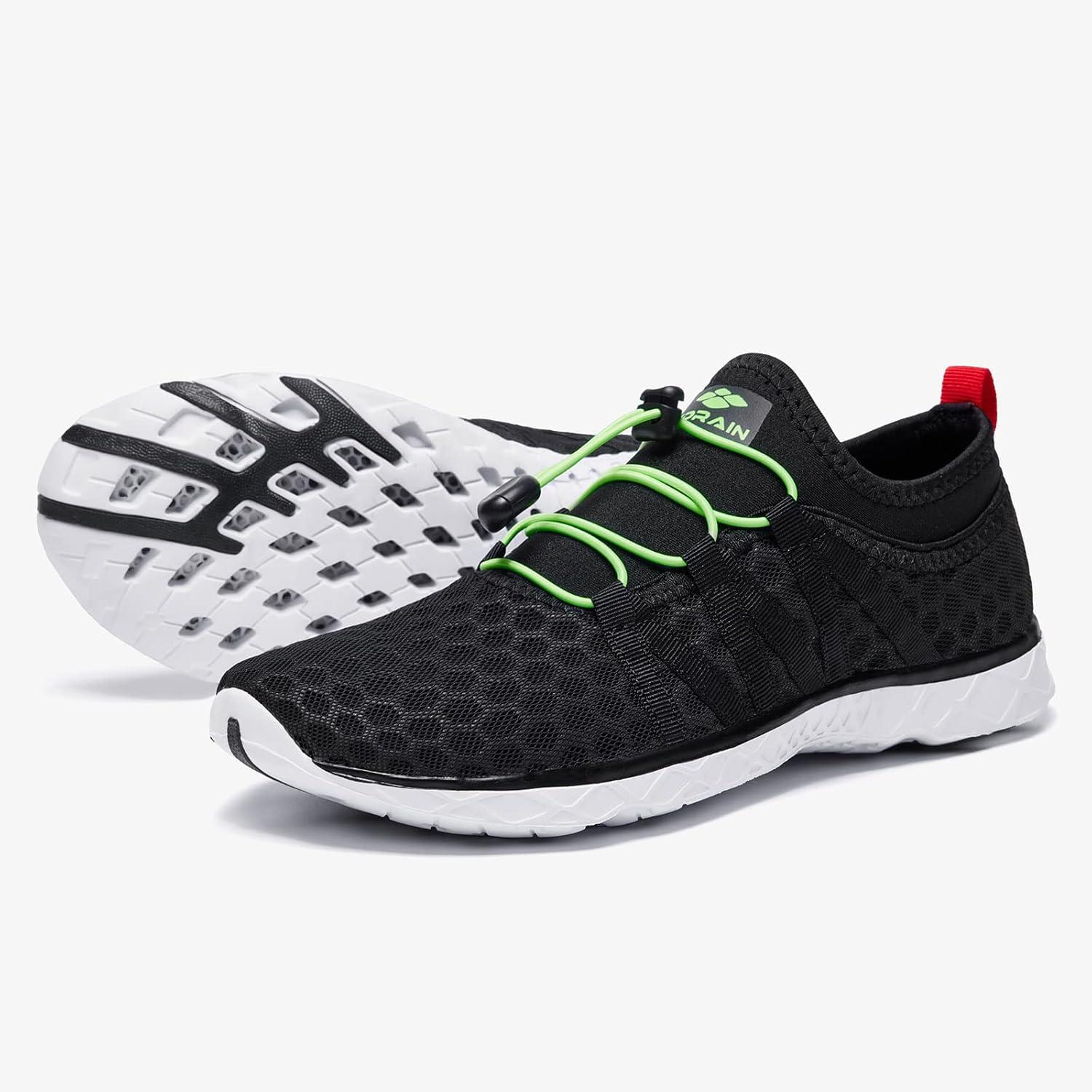 imageALEADER Mens Quick Drying Aqua Water Shoes2BlackNeon Green