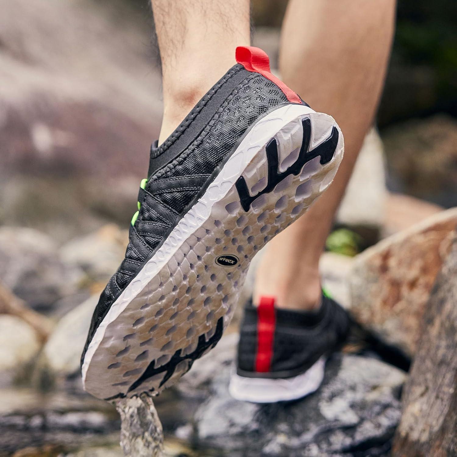 imageALEADER Mens Quick Drying Aqua Water Shoes2BlackNeon Green