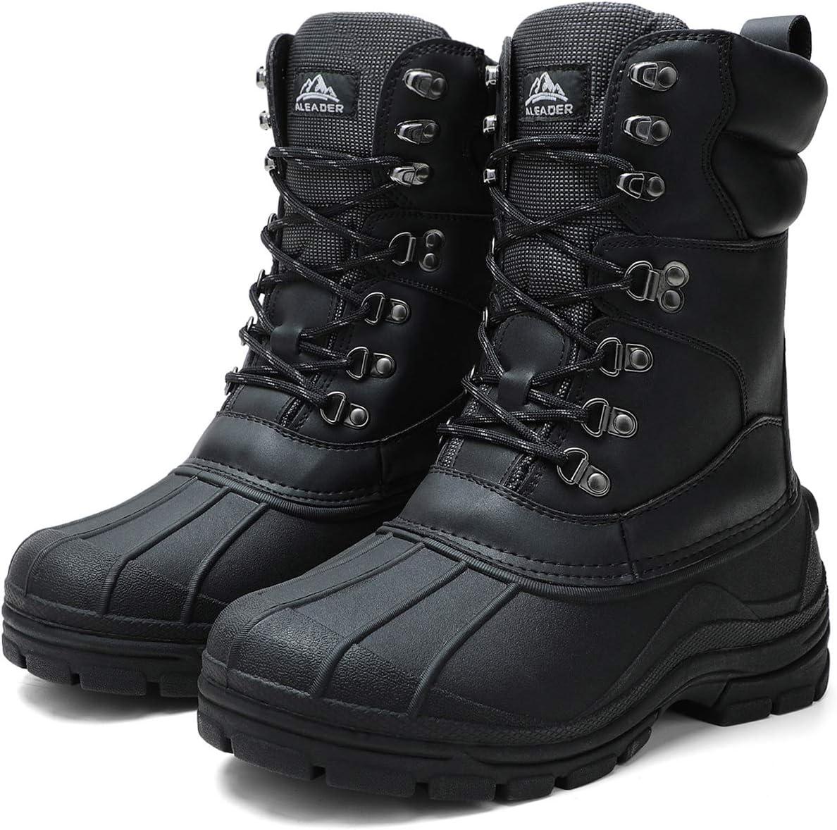 imageALEADER Mens Waterproof Winter Snow Boots ThinsulateBlack Pu01