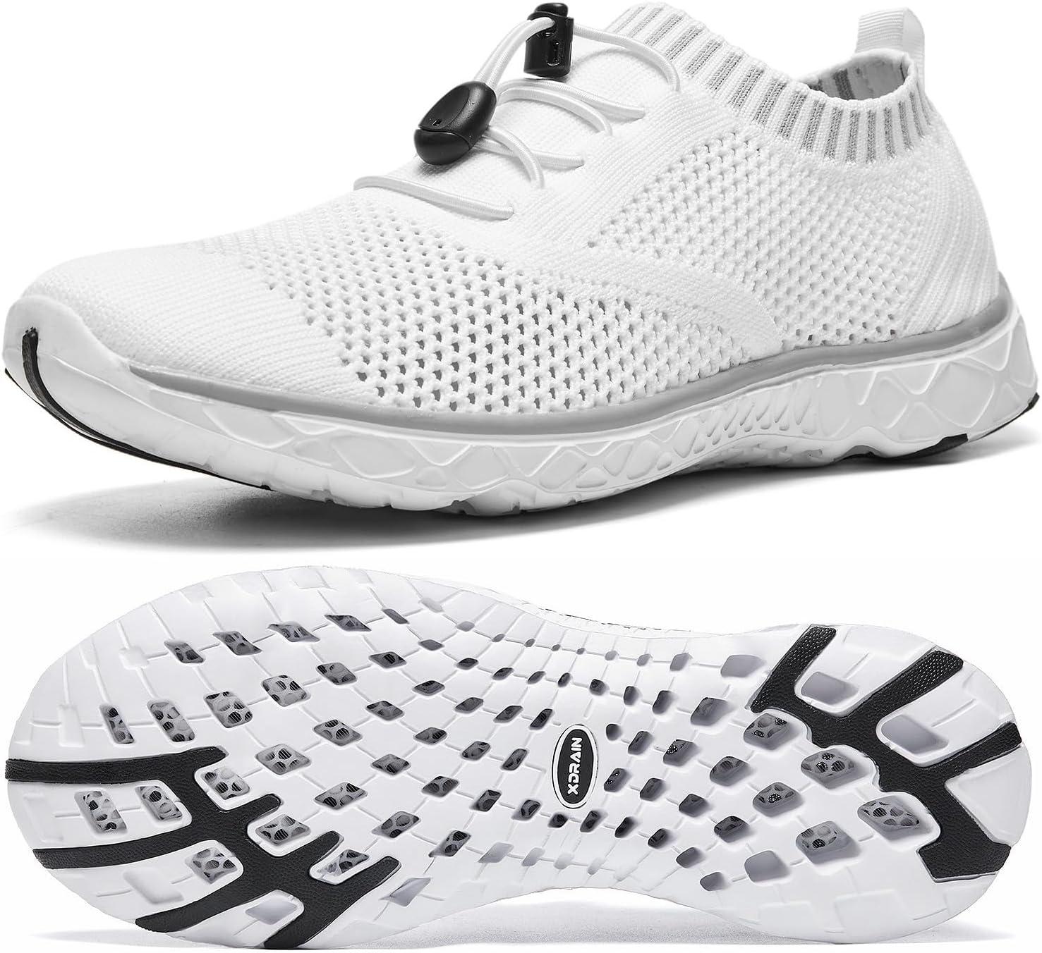 imageALEADER Womens Lightweight Aqua Water Shoes Slipon Quick Drying Swim ShoesBWhiteGray