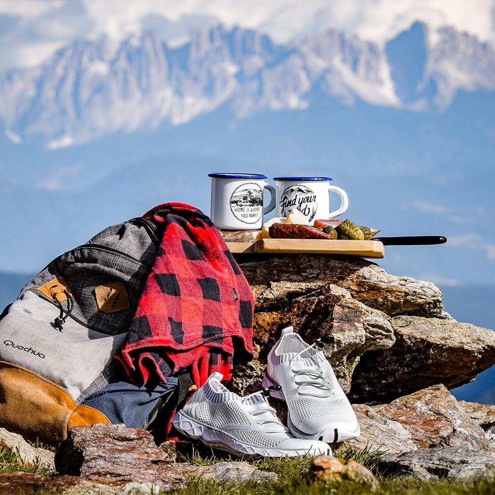 imageALEADER Womens Lightweight Aqua Water Shoes Slipon Quick Drying Swim ShoesBWhiteGray