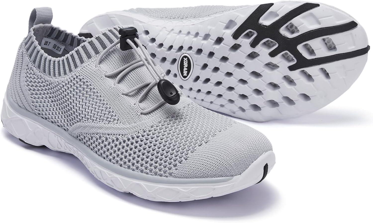 imageALEADER Womens Lightweight Aqua Water Shoes Slipon Quick Drying Swim ShoesLight Gray