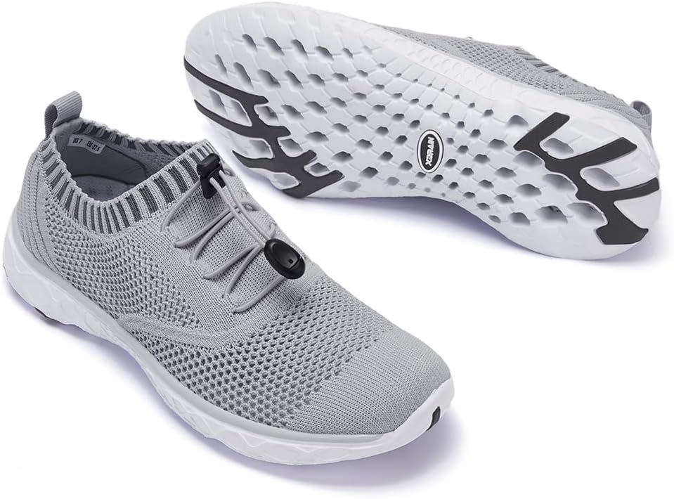 imageALEADER Womens Lightweight Aqua Water Shoes Slipon Quick Drying Swim ShoesLight Gray