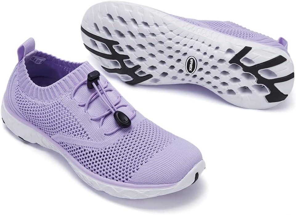 imageALEADER Womens Lightweight Aqua Water Shoes Slipon Quick Drying Swim ShoesLight Purple