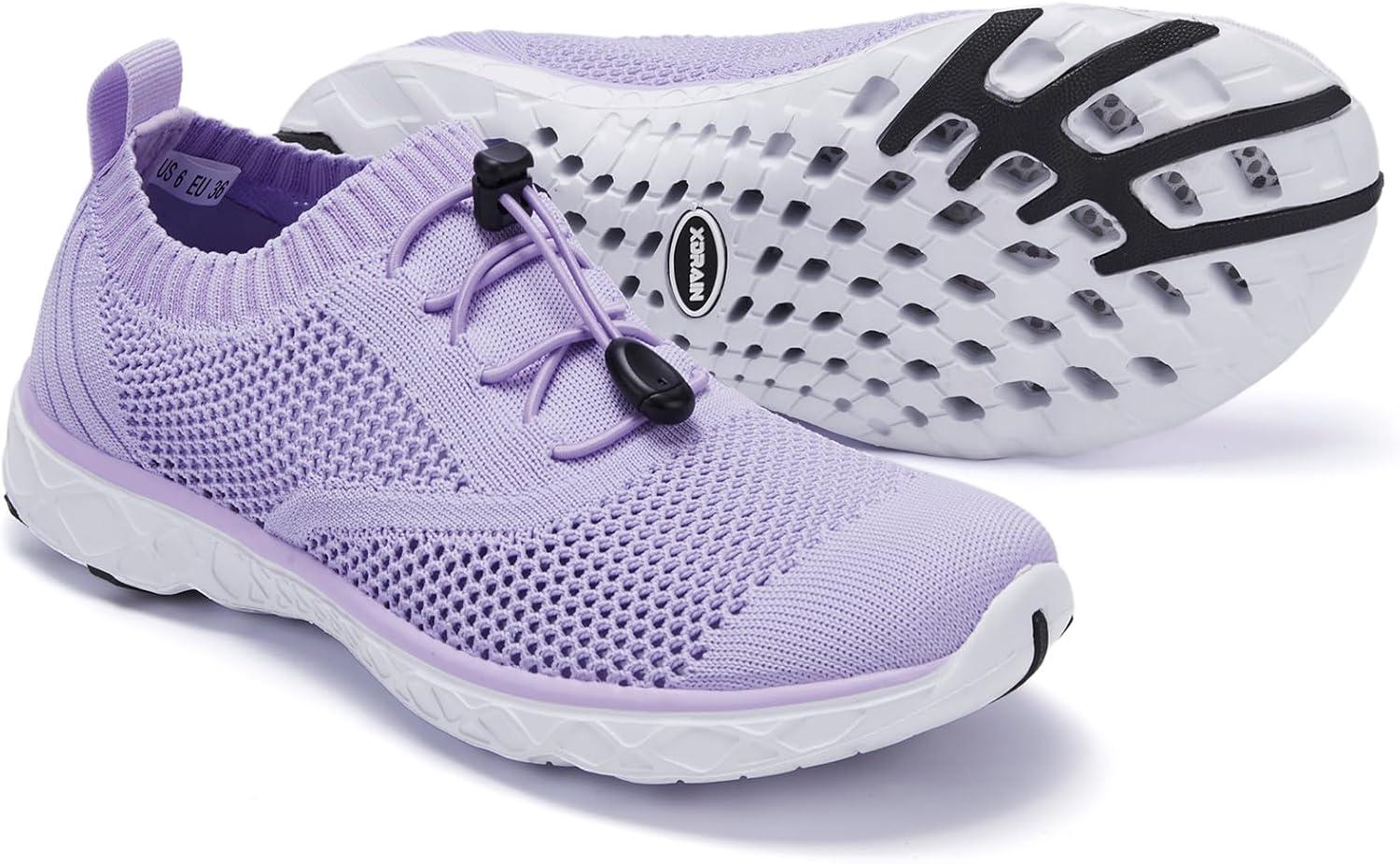 imageALEADER Womens Lightweight Aqua Water Shoes Slipon Quick Drying Swim ShoesLight Purple