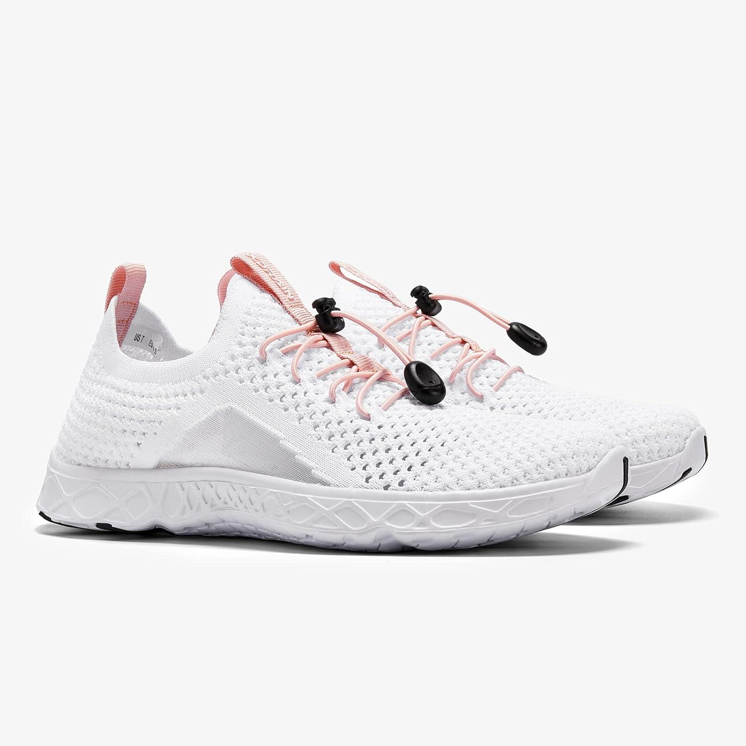 imageALEADER Xdrain Womens Water Shoes Mesh Slip On Aqua Shoes for Beach Swimming Travel ampamp Tennis1 White Pink