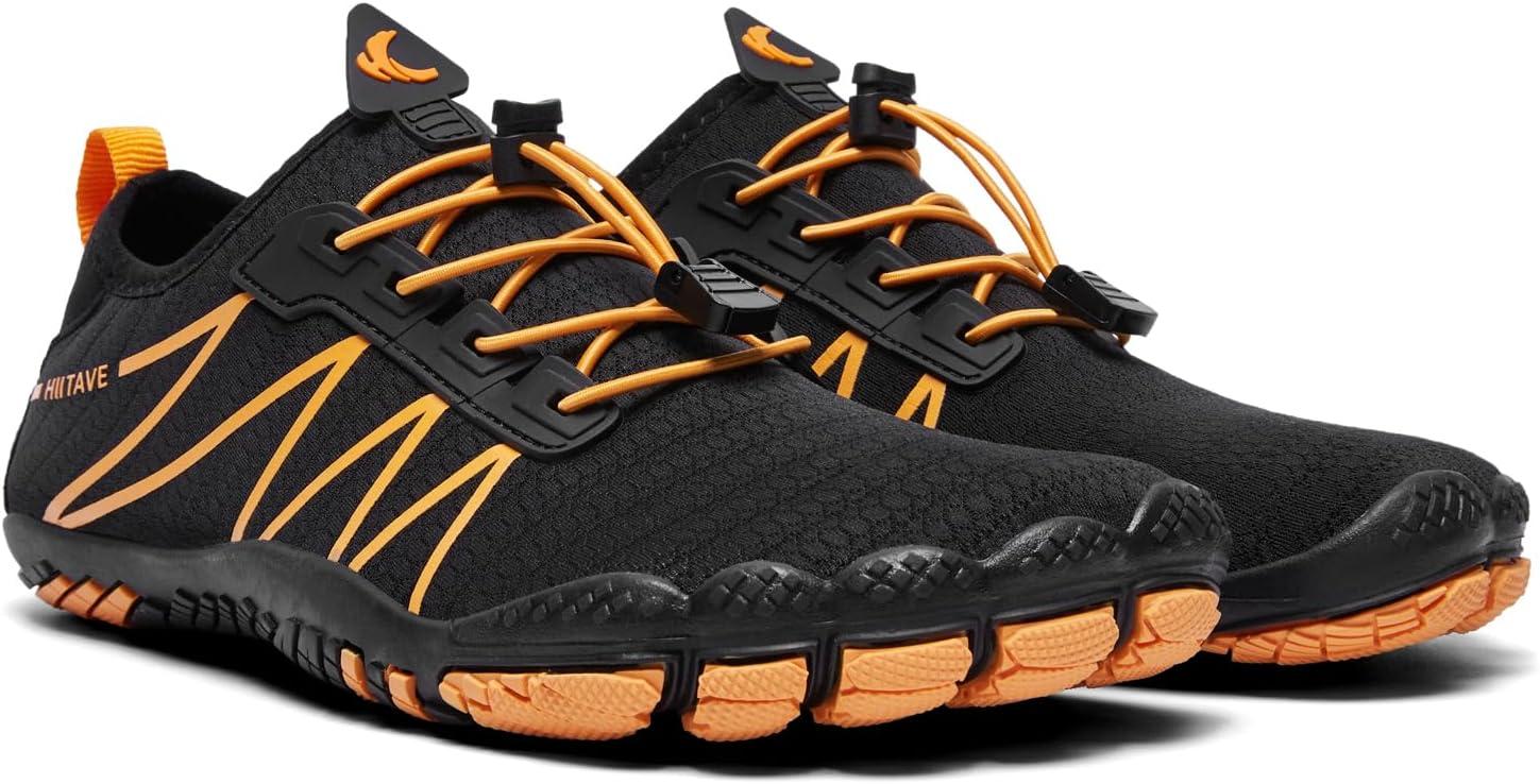 imageHIITAVE Men Barefoot Water Shoes Beach Aqua Socks Quick Dry for Outdoor Sport Hiking Swiming SurfingBlackOrange