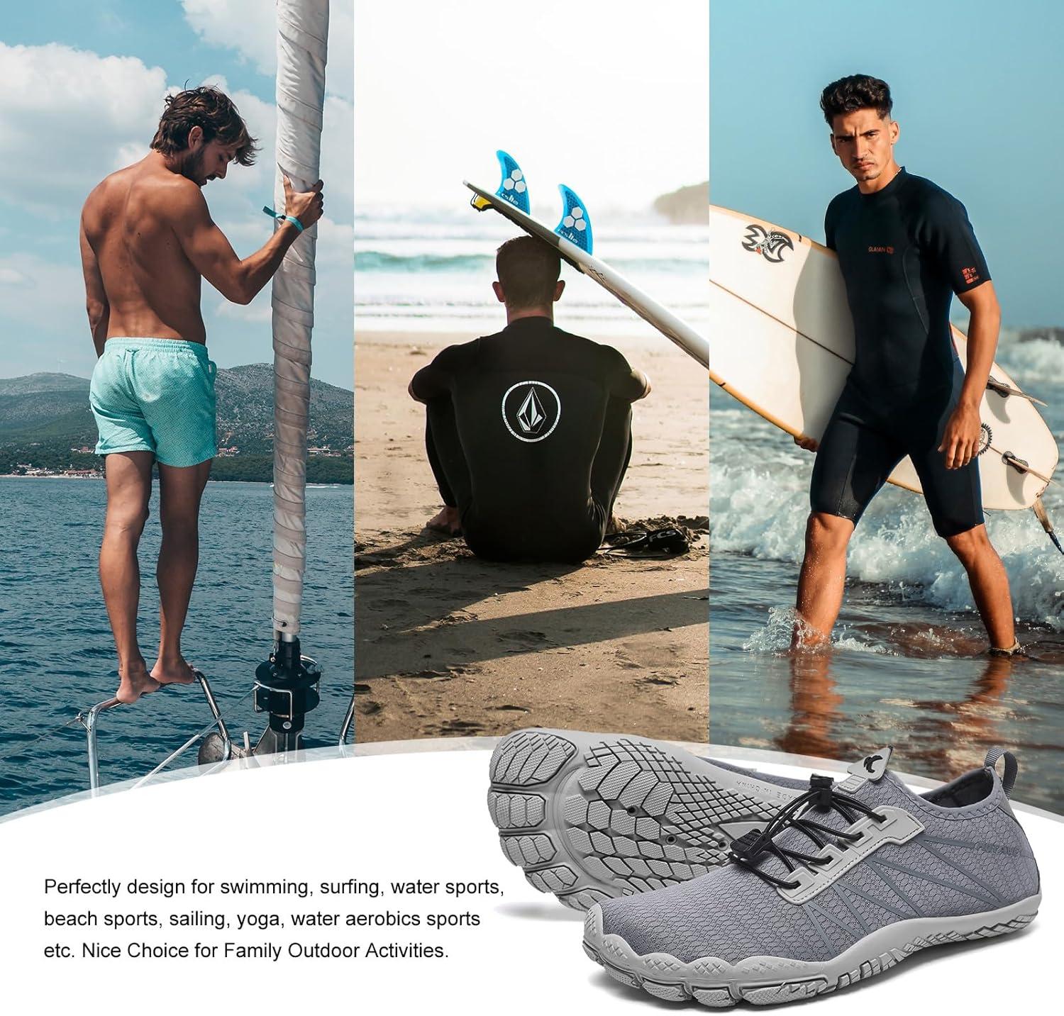 imageHIITAVE Men Barefoot Water Shoes Beach Aqua Socks Quick Dry for Outdoor Sport Hiking Swiming SurfingDark Gray