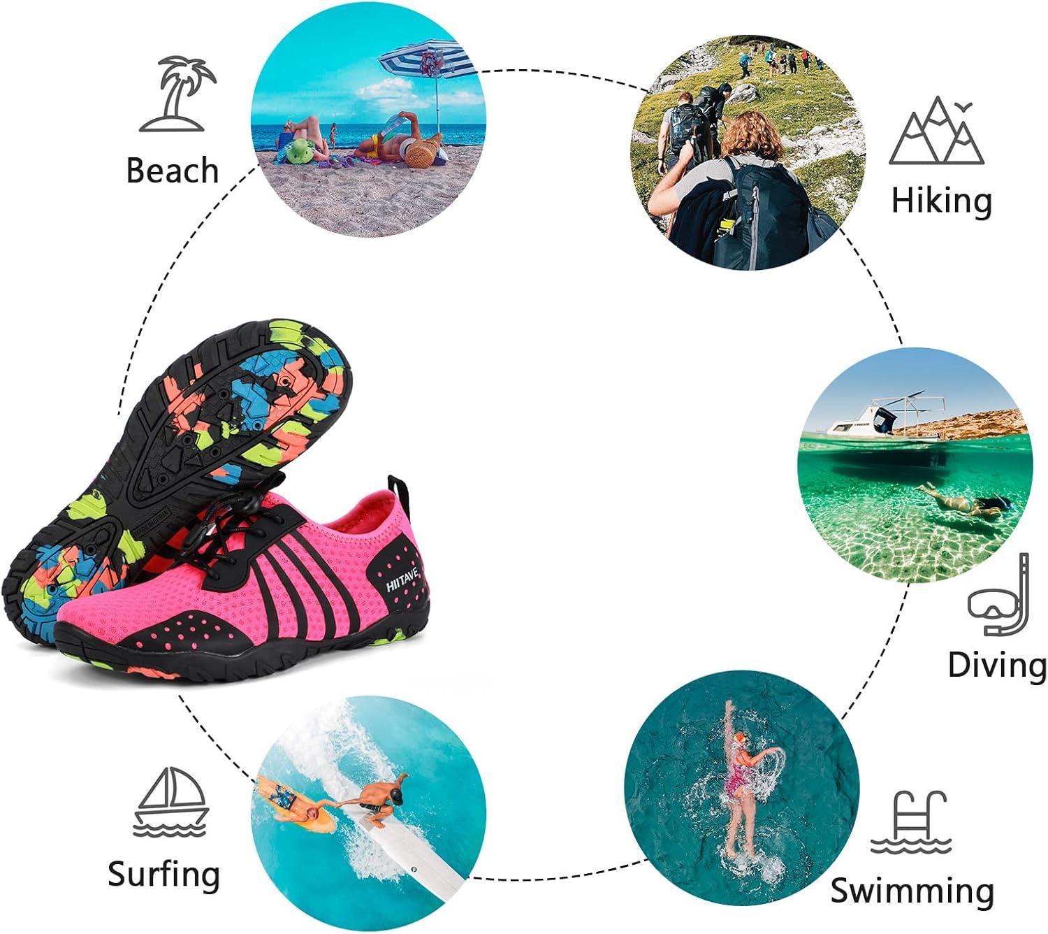 imageHIITAVE Womens Aqua Beach Water Shoes Quick Dry Barefoot Swim Socks for Surf Pool River Walking Diving Water SportsFushia