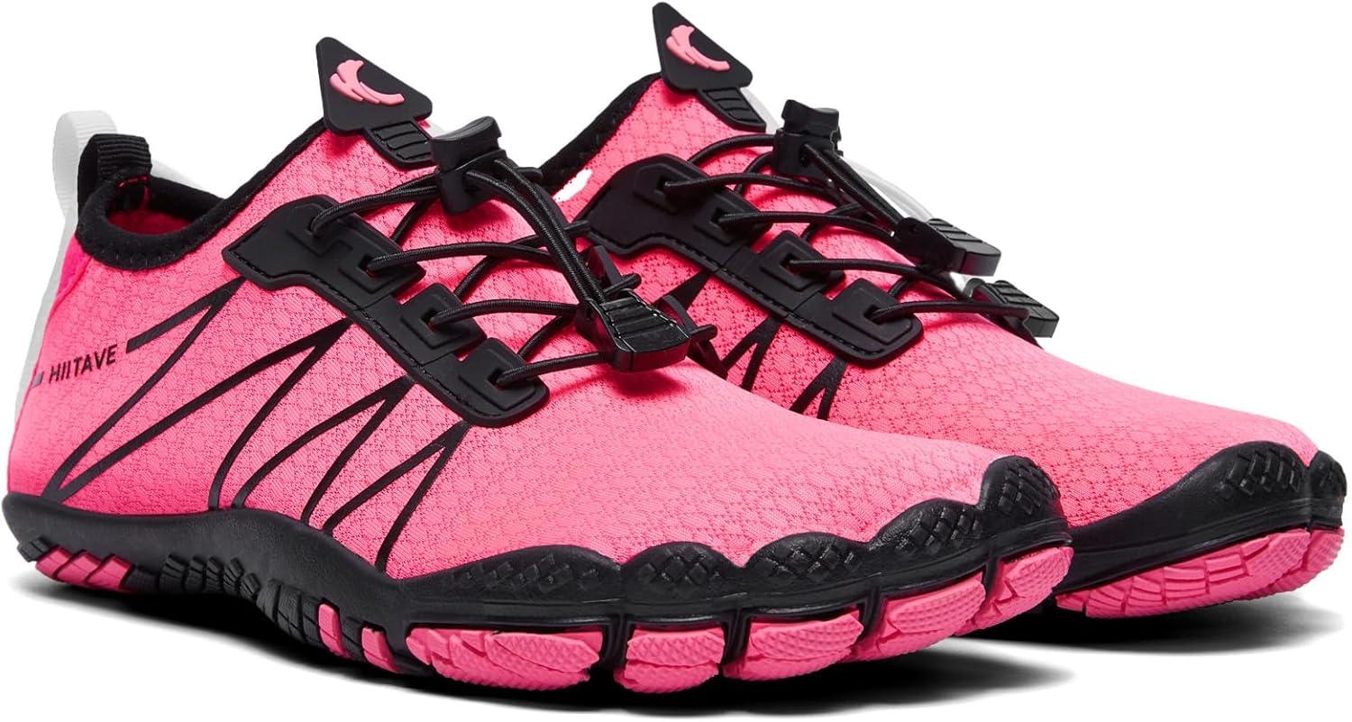imagehiitave Womens Water Shoes Quick Dry Barefoot for Swim Diving Surf Aqua Sports Pool Beach Walking YogaBlack Fushia