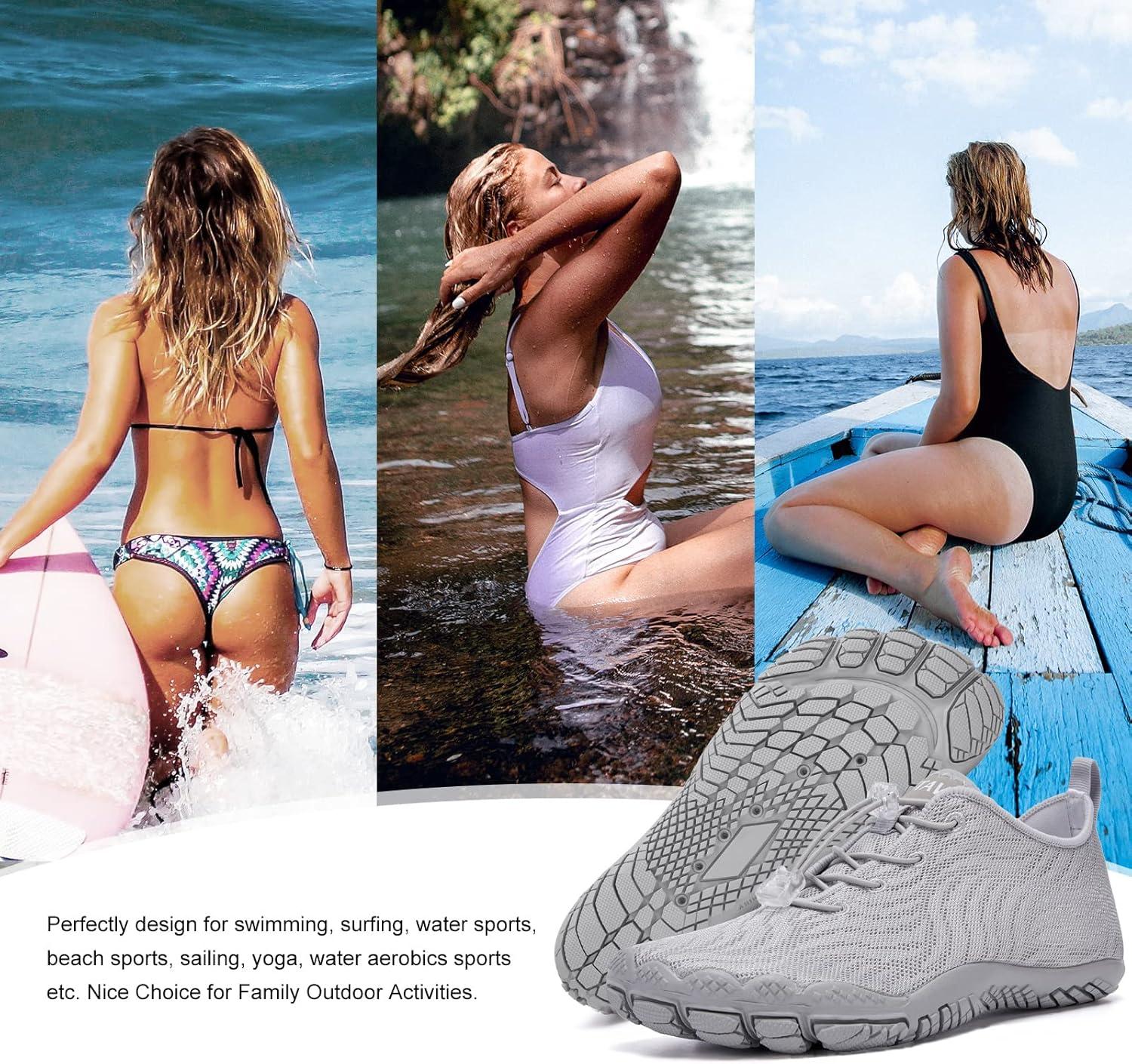 imagehiitave Womens Water Shoes Quick Dry Barefoot for Swim Diving Surf Aqua Sports Pool Beach Walking YogaLightGray