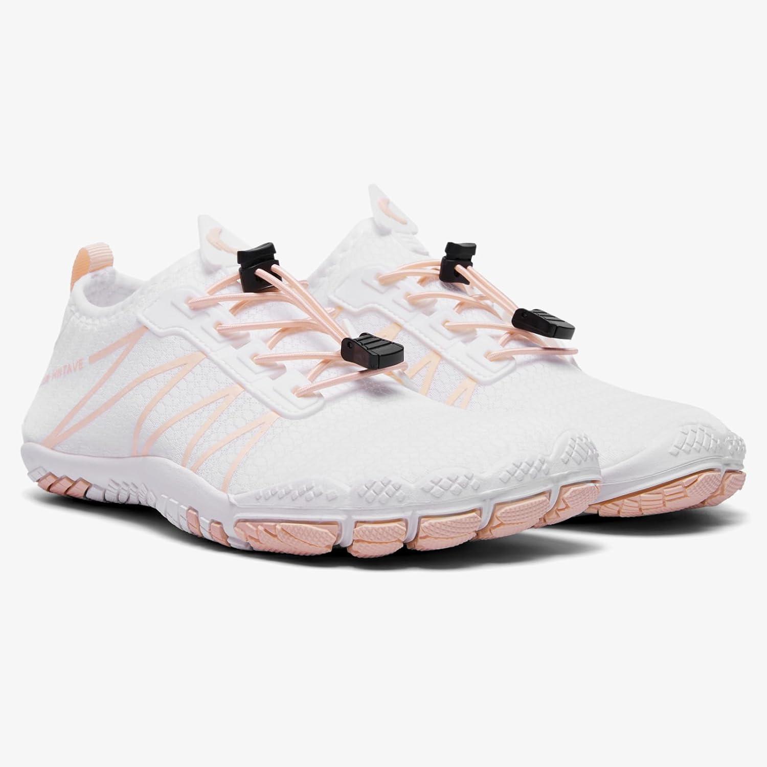 imagehiitave Womens Water Shoes Quick Dry Barefoot for Swim Diving Surf Aqua Sports Pool Beach Walking YogaWhitePink