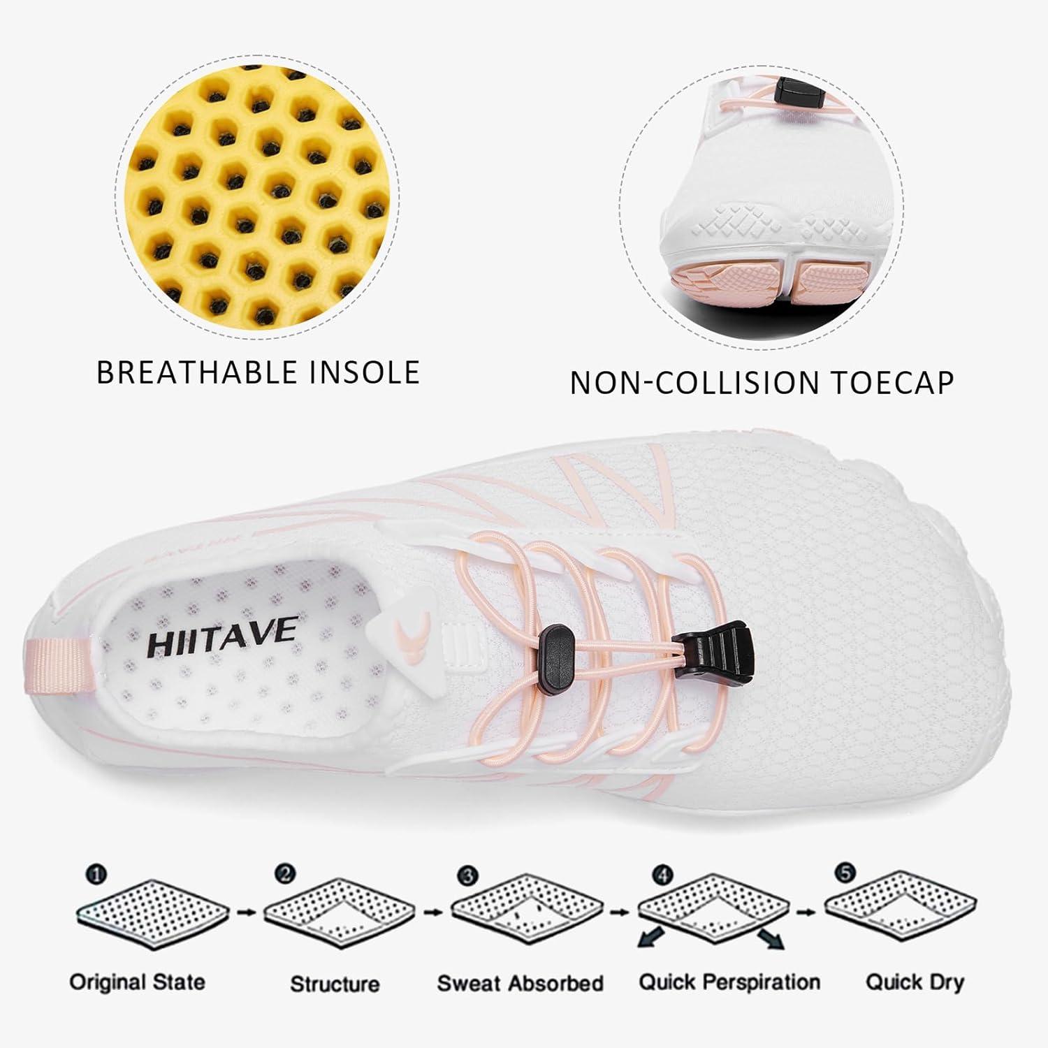 imagehiitave Womens Water Shoes Quick Dry Barefoot for Swim Diving Surf Aqua Sports Pool Beach Walking YogaWhitePink