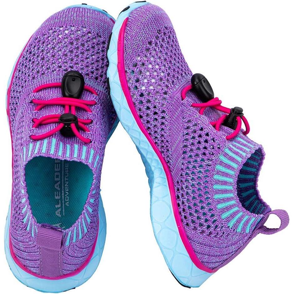 imageALEADER Kids Slipon Quick Dry Water Shoes ToddlerLittle KidBig KidPurpleLight BlueKnit