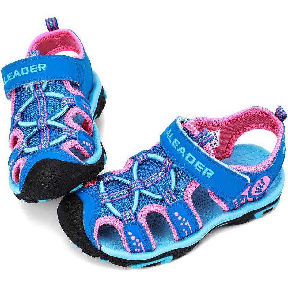imageALEADER Kids Youth Sport Water Hiking Sandals ToddlerLittle KidBig KidRoyal BlueFushia