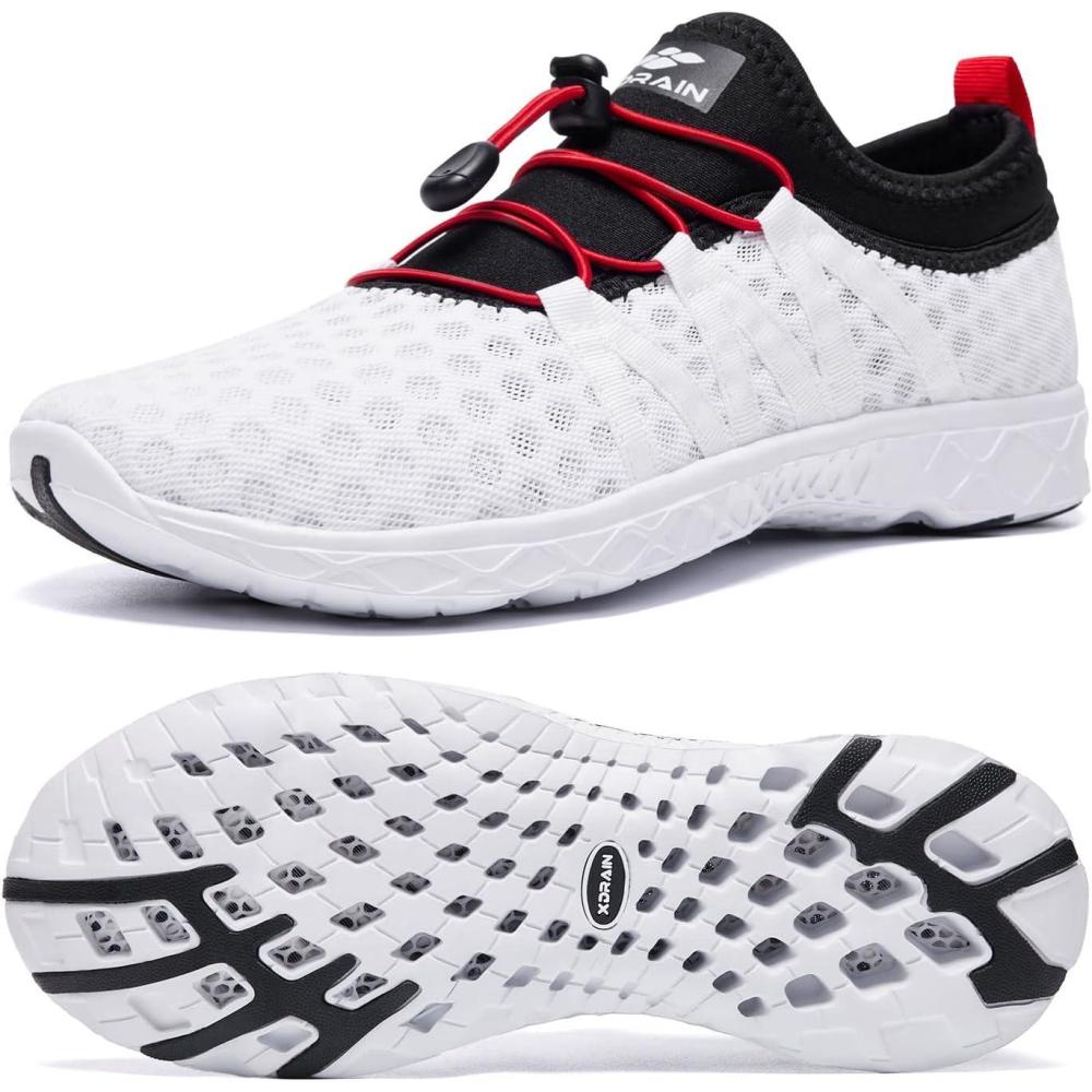 imageALEADER Mens Quick Drying Aqua Water Shoes2WhiteBlackRed