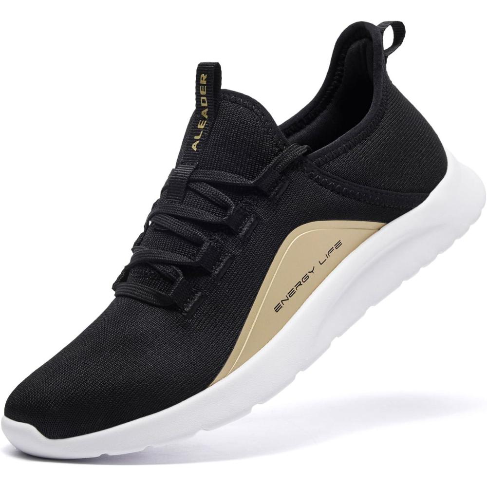 imageALEADER Womens Energycloud Lightweight Slip On Walking Running ShoesBlack Gold