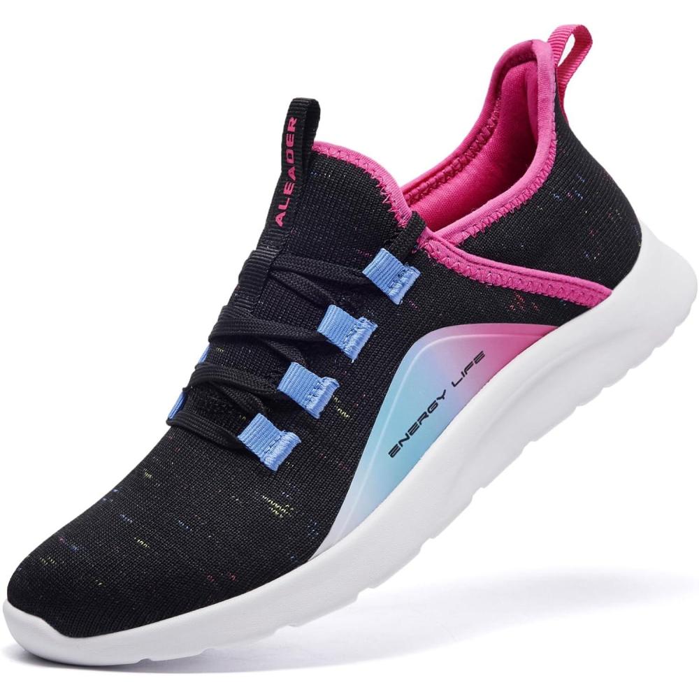 imageALEADER Womens Energycloud Lightweight Slip On Walking Running ShoesBlackSilver Metallic