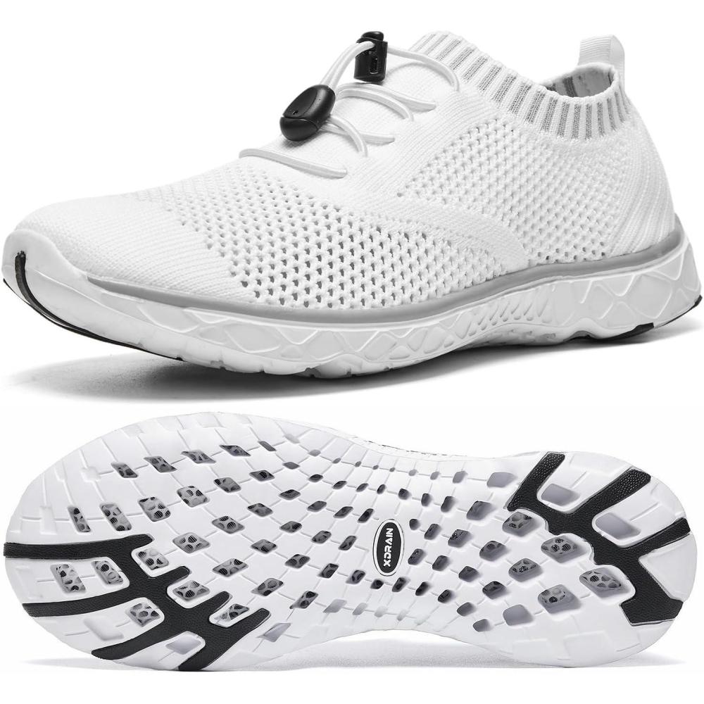 imageALEADER Womens Lightweight Aqua Water Shoes Slipon Quick Drying Swim ShoesBWhiteGray