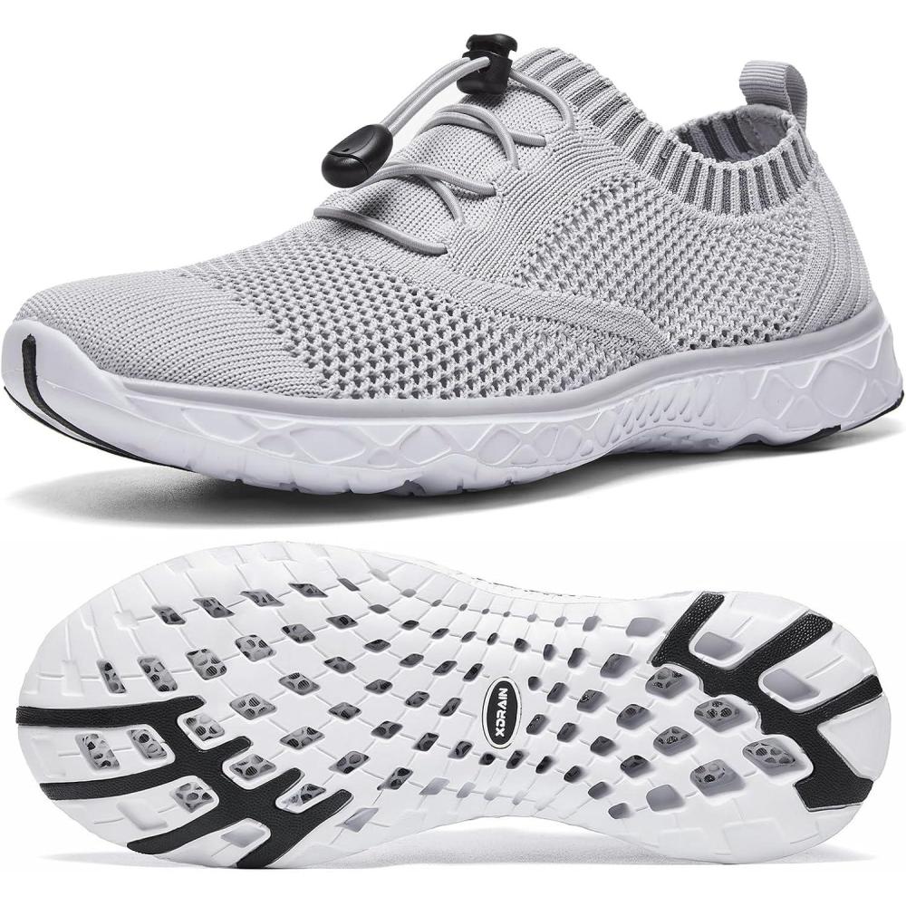 imageALEADER Womens Lightweight Aqua Water Shoes Slipon Quick Drying Swim ShoesLight Gray