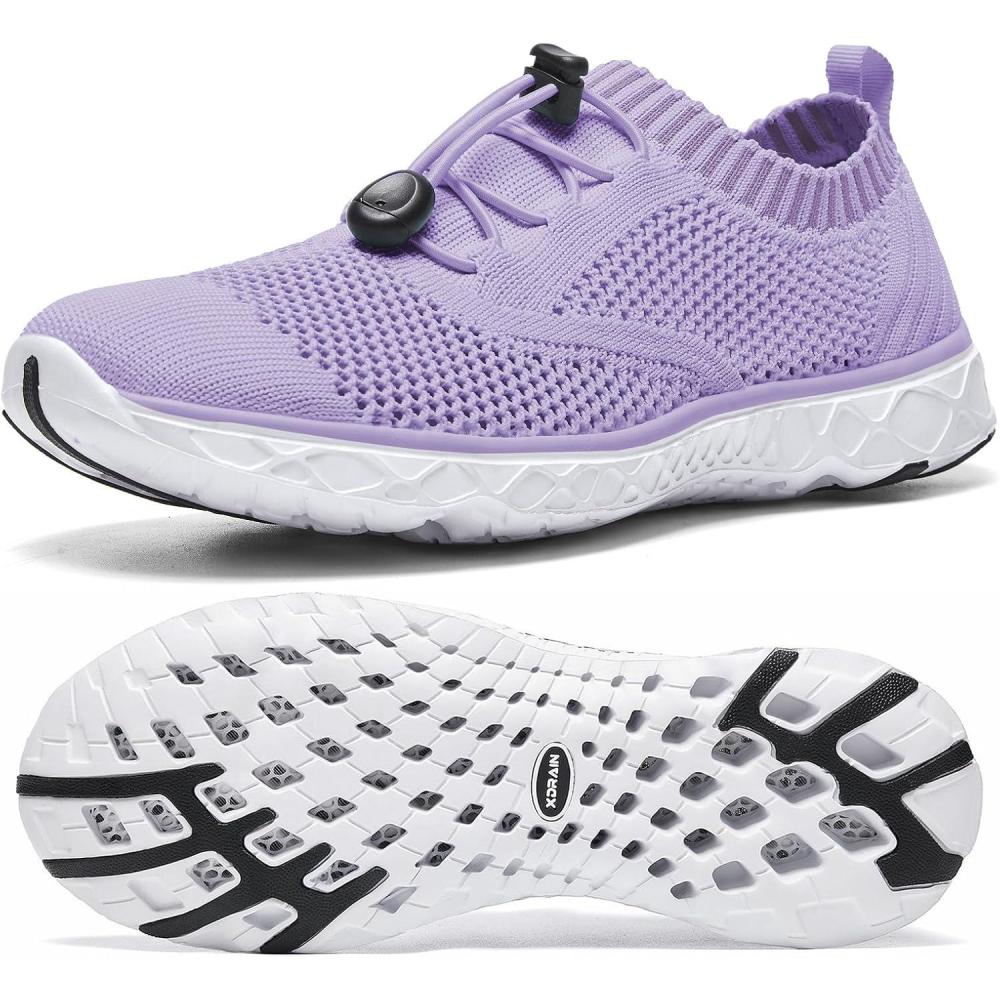 imageALEADER Womens Lightweight Aqua Water Shoes Slipon Quick Drying Swim ShoesLight Purple