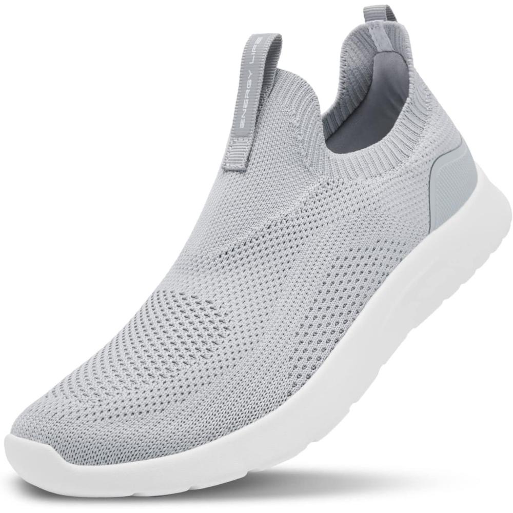imageALEADER Womens Slip On Energycloud Walking Shoes Stretch Knit Sneakers Breathable Athletic TennisLightGray