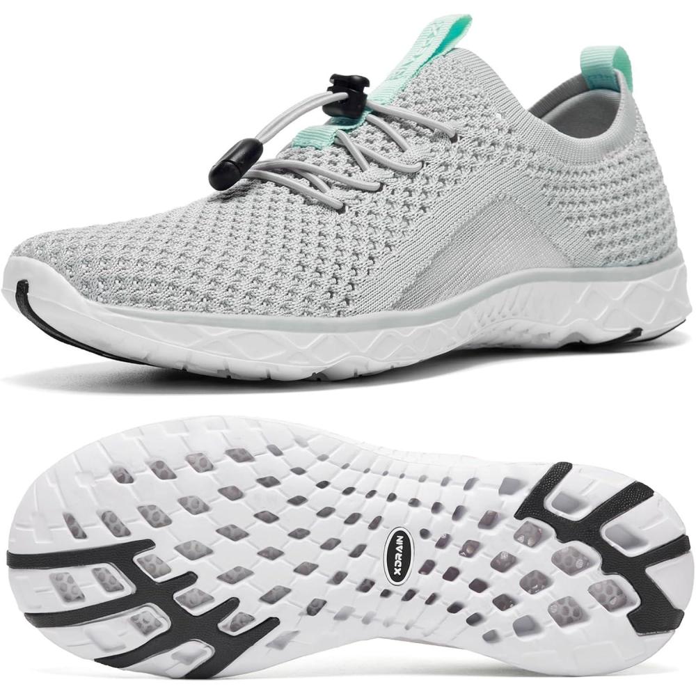 imageALEADER Xdrain Womens Water Shoes Mesh Slip On Aqua Shoes for Beach Swimming Travel ampamp TennisLight GrayAqua