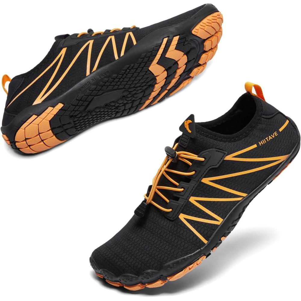imageHIITAVE Men Barefoot Water Shoes Beach Aqua Socks Quick Dry for Outdoor Sport Hiking Swiming SurfingBlackOrange