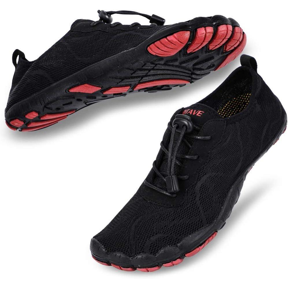 imageHIITAVE Men Barefoot Water Shoes Beach Aqua Socks Quick Dry for Outdoor Sport Hiking Swiming SurfingBlackRed