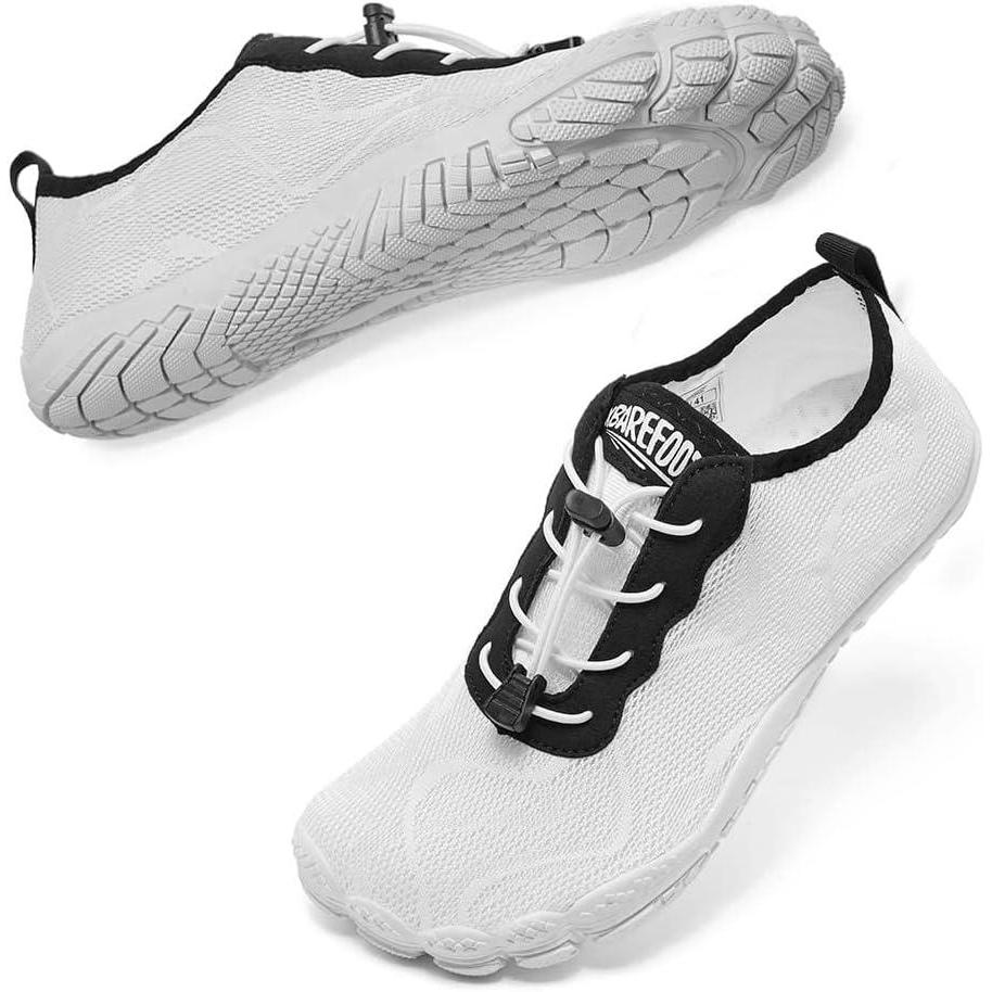 imageHIITAVE Men Barefoot Water Shoes Beach Aqua Socks Quick Dry for Outdoor Sport Hiking Swiming SurfingWhiteBlack