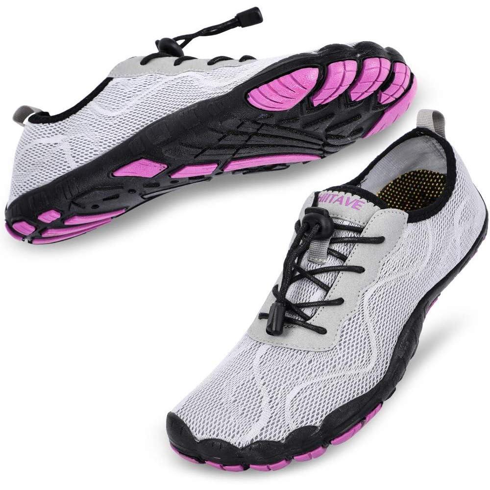 imagehiitave Womens Water Shoes Quick Dry Barefoot for Swim Diving Surf Aqua Sports Pool Beach Walking YogaALight GrayPurple