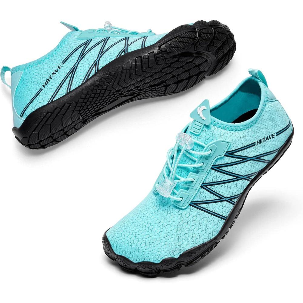 imagehiitave Womens Water Shoes Quick Dry Barefoot for Swim Diving Surf Aqua Sports Pool Beach Walking YogaBlue Black