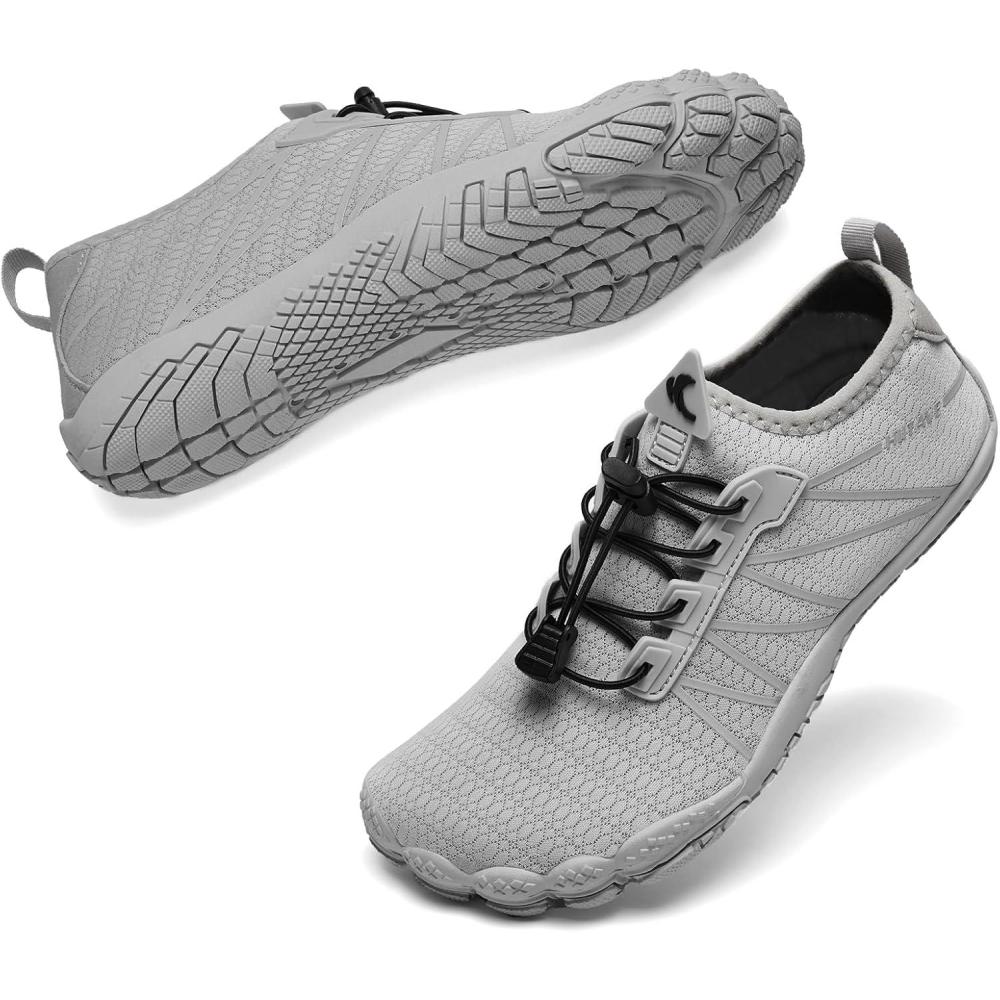 imagehiitave Womens Water Shoes Quick Dry Barefoot for Swim Diving Surf Aqua Sports Pool Beach Walking YogaGray Black