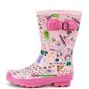 ALEADER Kids Waterproof Rubber Rain Boots for Girls, Boys & Toddlers with Fun Prints & Handles